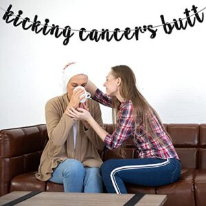 Black Glitter Kicking Cancer's Butt Banner, Straight Outta Chemo/Cancer Free, Cancer Survivor Celebration Party Decor Supplies