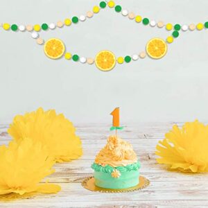 Tondiamo 3 Pieces Lemon Felt Ball Garland Summer Felt Ball Garland Colorful Handmade Felt Ball Garland Lemon Pom Pom Garland for Birthday Wedding Summer Fruit Party Wall Decorations