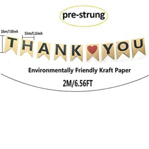 Thank You Banner Kraft Paper Pre-Strung Thanksgiving Wedding Birthday Engagement Bridal Shower Decorations Supplies Hanging Sign Photo Booth Props