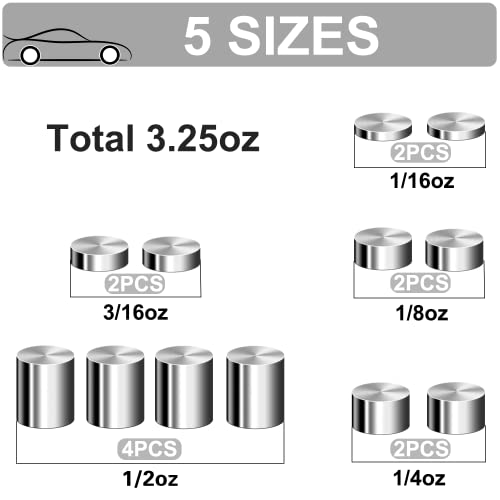 3.25oz. Weights Tungsten for Pinewood Derby Car, Incremental Cylinders Car Weights with 5 Different Sizes for Fastest Derby Car Speed