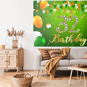 Happy 32nd Birthday Backdrop Banner Decor Green - Glitter Cheers to 32 Years Old Birthday Party Theme Decorations for Men Women Supplies