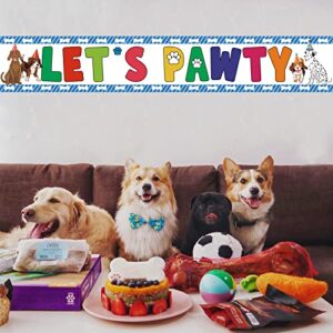 MEFENG Let's Pawty Banner Dog Puppy Theme Birthday Backdrop Yard Sign Pet Dog Birthday Decorations Party Supplies -9.8x1.6 ft.