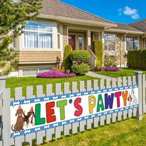 mefeng let’s pawty banner dog puppy theme birthday backdrop yard sign pet dog birthday decorations party supplies -9.8×1.6 ft.
