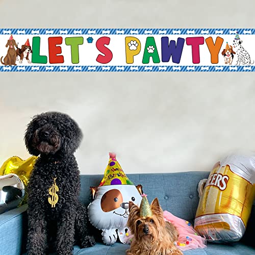 MEFENG Let's Pawty Banner Dog Puppy Theme Birthday Backdrop Yard Sign Pet Dog Birthday Decorations Party Supplies -9.8x1.6 ft.