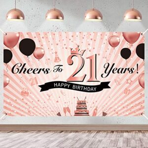 luxiocio 21st birthday decorations for women – cheers to 21 years banner backdrop – 21 years old birthday poster background party supplies for her(6 x 3.6ft, rose gold)