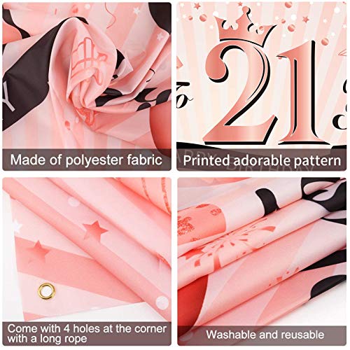 Luxiocio 21st Birthday Decorations for Women - Cheers to 21 Years Banner Backdrop - 21 Years Old Birthday Poster Background Party Supplies for Her(6 x 3.6ft, Rose Gold)