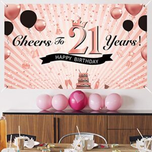 Luxiocio 21st Birthday Decorations for Women - Cheers to 21 Years Banner Backdrop - 21 Years Old Birthday Poster Background Party Supplies for Her(6 x 3.6ft, Rose Gold)