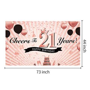 Luxiocio 21st Birthday Decorations for Women - Cheers to 21 Years Banner Backdrop - 21 Years Old Birthday Poster Background Party Supplies for Her(6 x 3.6ft, Rose Gold)