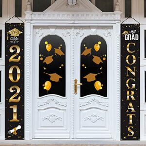 whaline graduation hanging banner, graduation porch sign backdrop congrats graduation party decorations for home school wall door yard apartment (black, gold and white)