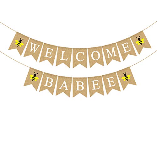 Rainlemon Jute Burlap Welcome Babee Banner Bumble Bee Themed Baby Shower Decoration Supply