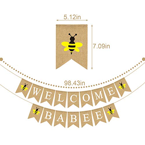 Rainlemon Jute Burlap Welcome Babee Banner Bumble Bee Themed Baby Shower Decoration Supply