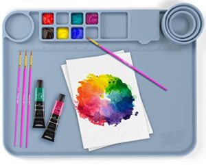 silicone craft mat silicone art mat with cup silicone mats for crafts – craft silicone mat silicone painting mat – thick large silicone artist mat with cup and raised edge for painting (17.7″x13.7″)