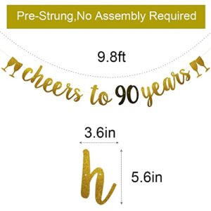 Cheers to 90 Years Banner,Pre-Strung,Gold and Black Glitter Paper Party Decorations for 90th Wedding Anniversary 90 Years Old 90TH Birthday Party Supplies Letters Black and Gold Betteryanzi
