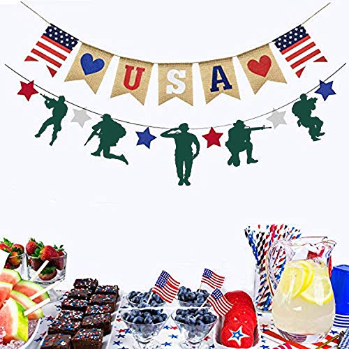 Patriotic decoration banner, army military camouflage party decorations,Veteran Party Supplies (green, 1pc)