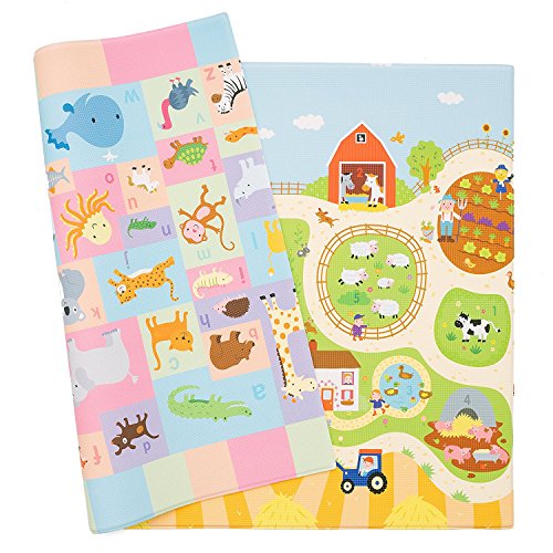 Baby Care Play Mat - Playful Collection (Busy Farm, Medium) - Play Mat for Infants – Non-Toxic Baby Rug – Cushioned Baby Mat Waterproof Playmat – Reversible Double-Sided Kindergarten Mat