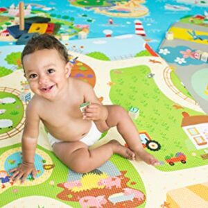 Baby Care Play Mat - Playful Collection (Busy Farm, Medium) - Play Mat for Infants – Non-Toxic Baby Rug – Cushioned Baby Mat Waterproof Playmat – Reversible Double-Sided Kindergarten Mat