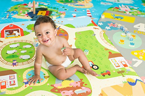 Baby Care Play Mat - Playful Collection (Busy Farm, Medium) - Play Mat for Infants – Non-Toxic Baby Rug – Cushioned Baby Mat Waterproof Playmat – Reversible Double-Sided Kindergarten Mat