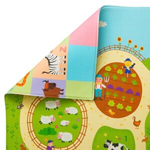 Baby Care Play Mat - Playful Collection (Busy Farm, Medium) - Play Mat for Infants – Non-Toxic Baby Rug – Cushioned Baby Mat Waterproof Playmat – Reversible Double-Sided Kindergarten Mat