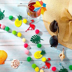 Kerien 3 Pieces Hawaii Summer Hanging Pompom Ball Garland Tropical Flamingo Pineapple Party Banner Set Aloha Banner Flamingo Flower Garland Banner for Hawaiian