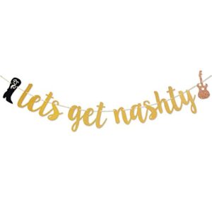 let’s get nashty gold glitter banner sign garland pre-strung for nashville bachelorette party decorations
