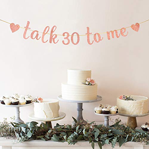 INNORU Glitter Talk 30 To Me Banner - Happy 30th Birthday Anniversary Sign - Cheers to 30 Years Party Bunting Decorations Rose Gold