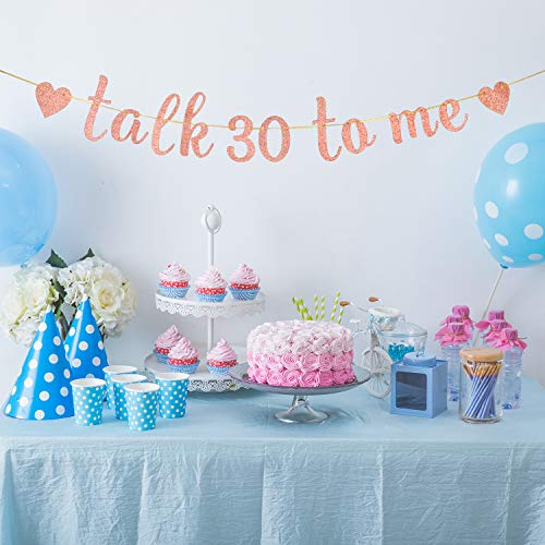 INNORU Glitter Talk 30 To Me Banner - Happy 30th Birthday Anniversary Sign - Cheers to 30 Years Party Bunting Decorations Rose Gold