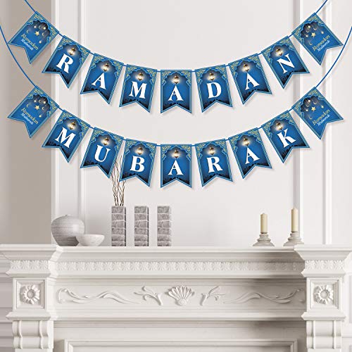 No DIY Required Muslim Ramadan Party Supplies Decorations, Blue Eid Celebration Decoration for Muslim (Ramadan Mubarak)