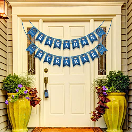 No DIY Required Muslim Ramadan Party Supplies Decorations, Blue Eid Celebration Decoration for Muslim (Ramadan Mubarak)