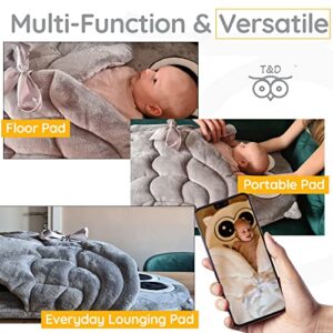 T&D Owls Baby Lounger for Newborn, Cute Flannel Fleece Baby Lounger, Breathable Co Lounger for Baby, Portable Baby Pad for Traveling, Infant Floor Seat, Machine Washable (Gray)