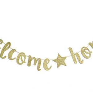 Qttier Welcome Home Gold Glitter Banner for Housewarming Patriotic Military Decoration Family Party Supplies Cursive Bunting Photo Booth Props Assembled Sign ( Gold )