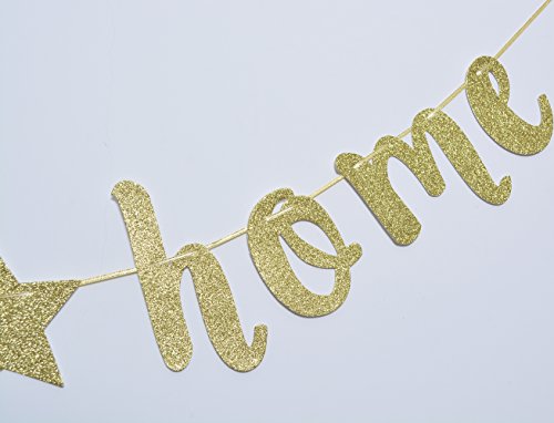 Qttier Welcome Home Gold Glitter Banner for Housewarming Patriotic Military Decoration Family Party Supplies Cursive Bunting Photo Booth Props Assembled Sign ( Gold )