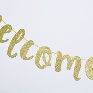 Qttier Welcome Home Gold Glitter Banner for Housewarming Patriotic Military Decoration Family Party Supplies Cursive Bunting Photo Booth Props Assembled Sign ( Gold )