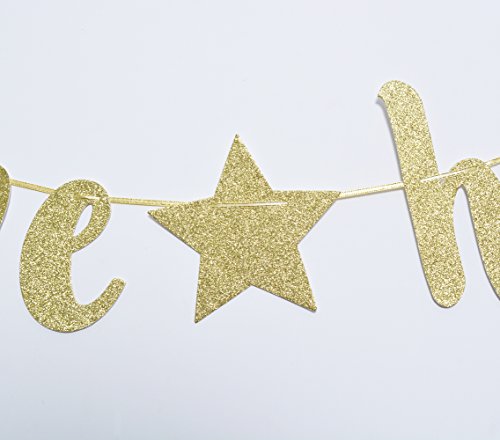 Qttier Welcome Home Gold Glitter Banner for Housewarming Patriotic Military Decoration Family Party Supplies Cursive Bunting Photo Booth Props Assembled Sign ( Gold )