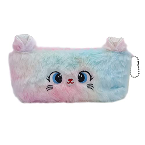 Plush Cat Pencil Case Cute Gradient Colorful Pen Bag Soft Makeup Pouch Coin Purse Storage Stuffed Animal Bag for Women Girls Daughter School Office