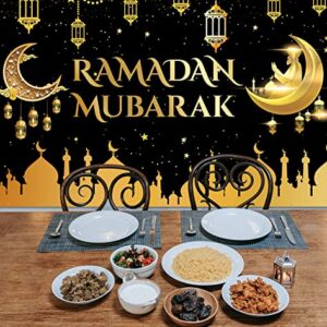 JKQ Ramadan Mubarak Backdrop Banner 71 x 43 Inch Muslim Ramadan Background Banner Lantern Moon Castle Islamic Eid Mubarak Festival Party Decorations Ramadan Kareem Indoor Outdoor Photo Booth Props