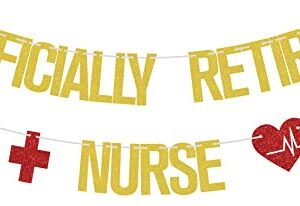 Officially Retired Nurse Banner Gold Red Glitter, Retirement Party Decorations, Nurse Party Decorations, Nurse Decorations for Party, Happy Retirement Banner, Nurse Retirement Party Decorations