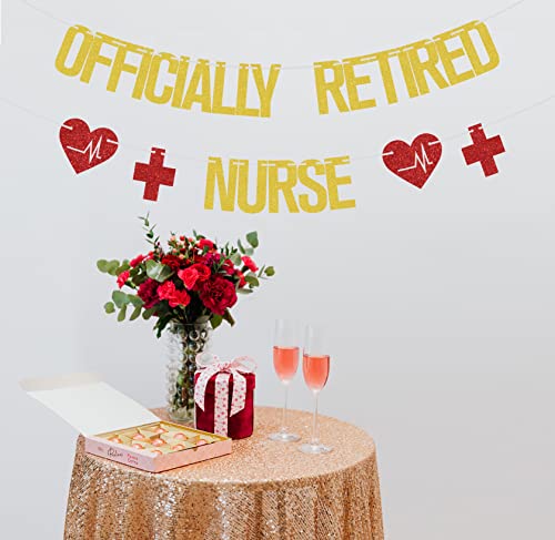 Officially Retired Nurse Banner Gold Red Glitter, Retirement Party Decorations, Nurse Party Decorations, Nurse Decorations for Party, Happy Retirement Banner, Nurse Retirement Party Decorations