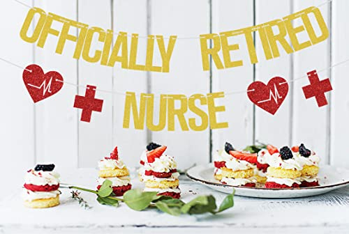 Officially Retired Nurse Banner Gold Red Glitter, Retirement Party Decorations, Nurse Party Decorations, Nurse Decorations for Party, Happy Retirement Banner, Nurse Retirement Party Decorations