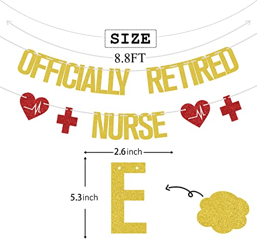 Officially Retired Nurse Banner Gold Red Glitter, Retirement Party Decorations, Nurse Party Decorations, Nurse Decorations for Party, Happy Retirement Banner, Nurse Retirement Party Decorations