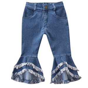 lisfsa toddler kids baby girls bell bottom flare pants denim tassel bell-bottom jeans pants children trousers clothes(blue #2,2-3 years)