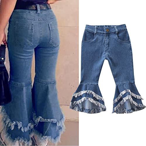 LISfsa Toddler Kids Baby Girls Bell Bottom Flare Pants Denim Tassel Bell-Bottom Jeans Pants Children Trousers Clothes(Blue #2,2-3 Years)