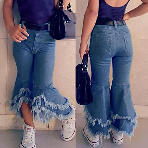 LISfsa Toddler Kids Baby Girls Bell Bottom Flare Pants Denim Tassel Bell-Bottom Jeans Pants Children Trousers Clothes(Blue #2,2-3 Years)