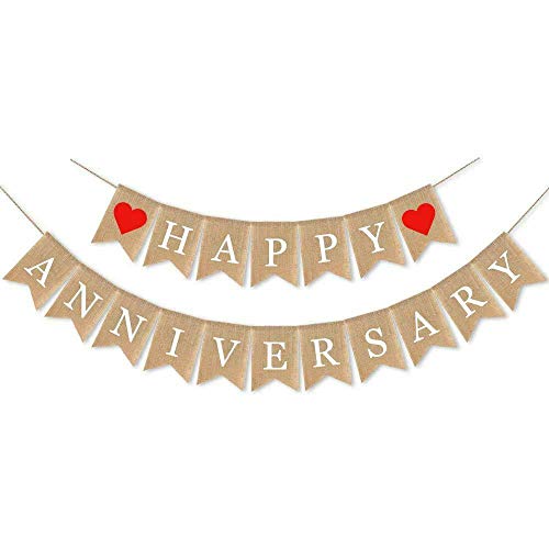 SWYOUN Burlap Happy Anniversary Banner Party Bunting Garland Wedding Decoration Supplies