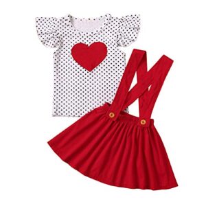 newborn baby girls valentine’s day outfit toddler long sleeve heart print shirt top suspender dress skirt set infant clothes (dot-red , 3-4t )