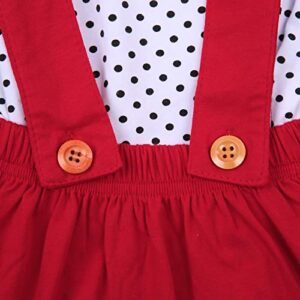 Newborn Baby Girls Valentine's Day Outfit Toddler Long Sleeve Heart Print Shirt Top Suspender Dress Skirt Set Infant Clothes (Dot-Red , 3-4T )