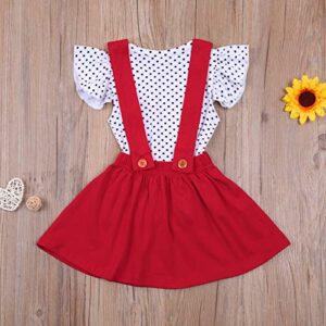 Newborn Baby Girls Valentine's Day Outfit Toddler Long Sleeve Heart Print Shirt Top Suspender Dress Skirt Set Infant Clothes (Dot-Red , 3-4T )