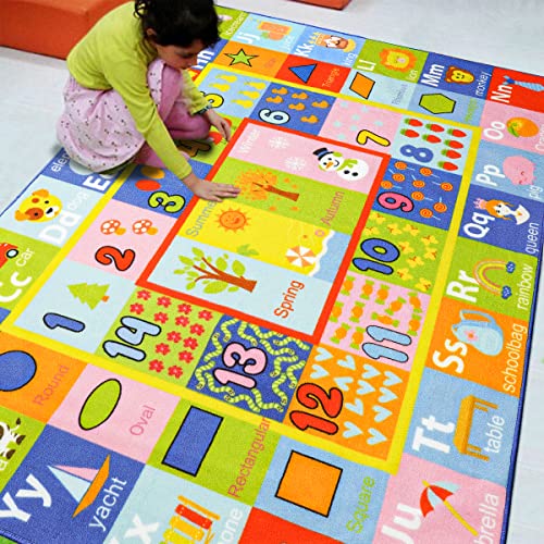 AROGAN Kids Carpet Playmat Rug with Numbers, Shapes, Animals Pattern, Children Learn and Educational Rugs, Non Slip Play Rug for Nursery Bedroom Play Room, 4x6 Feet