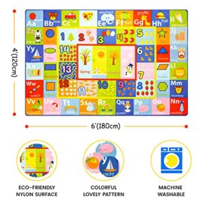 AROGAN Kids Carpet Playmat Rug with Numbers, Shapes, Animals Pattern, Children Learn and Educational Rugs, Non Slip Play Rug for Nursery Bedroom Play Room, 4x6 Feet