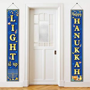happy hanukkah banner hanukkah & chanukah decorations porch hanging blue welcome sign for home holiday party outdoor decor
