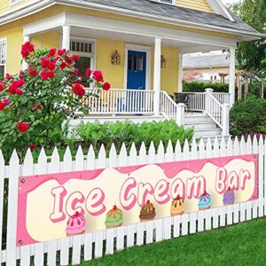 ice cream bar large banner sign backdrop,ice cream theme party decorations supplies for children kids boys and girls,pink ice cream theme baby shower large banner 9.8×1.6ft